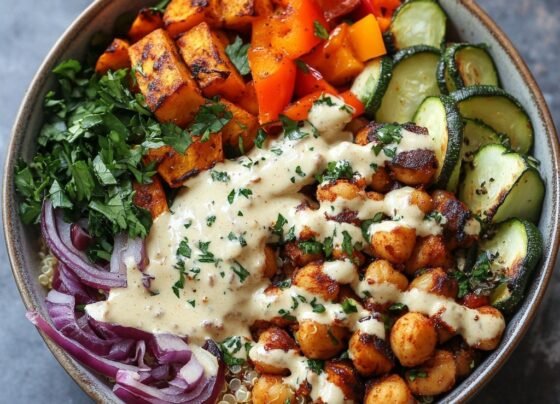 Quinoa Power Bowl with Roasted Vegetables and Tahini Dressing: Healthy and Nourishing Recipe prepared at home with simple ingredients and clear steps.