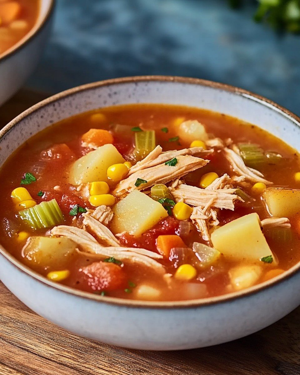 Alabama Chicken Stew is a traditional dish from North Alabama, dating back to the early 1800s. This hearty stew combines tender chicken with vegetables, thickened naturally by potatoes, offering a rich and comforting meal.