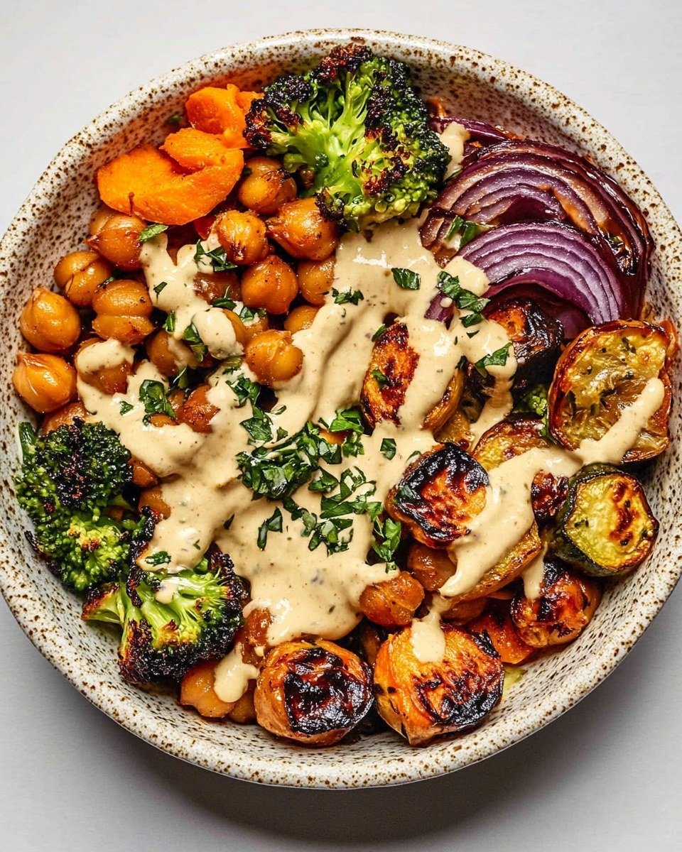Roasted Veggie and Chickpea Bowl with Tahini Dressing