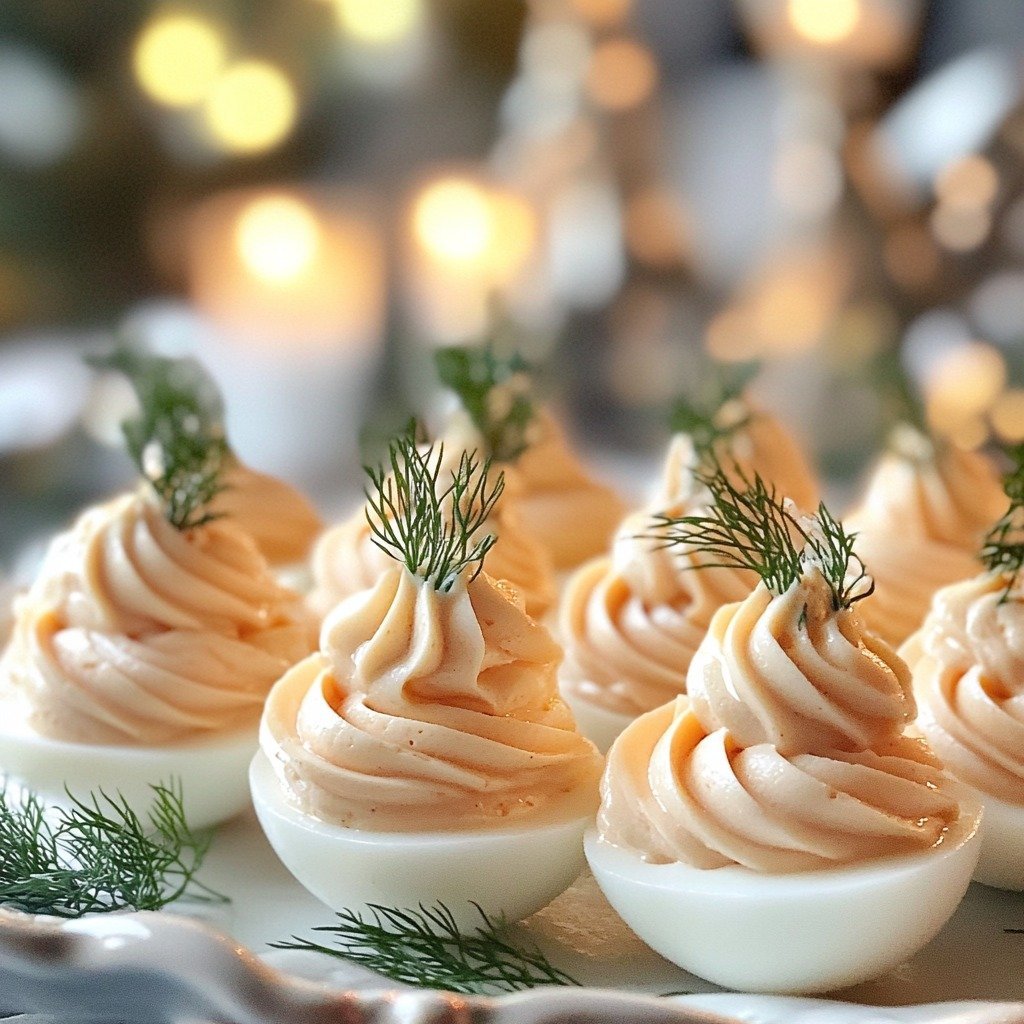 Salmon Mousse Devilled Eggs for Christmas