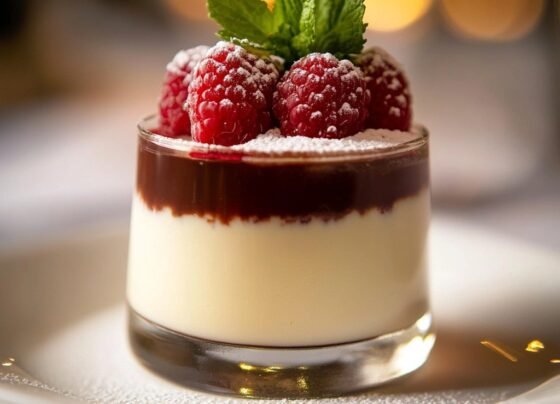 Vanilla Panna Cotta with Bahibe Milk Chocolate Crémeux and Raspberry prepared at home with simple ingredients and clear steps.