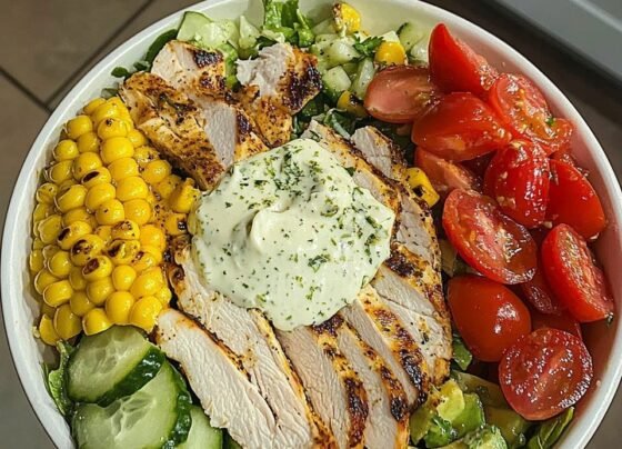 grilled chicken salad bowl prepared at home with simple ingredients and clear steps.