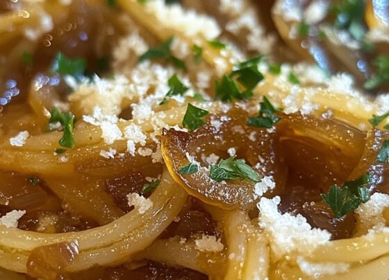 Caramelized Onion and Garlic Spaghetti prepared at home with simple ingredients and clear steps.