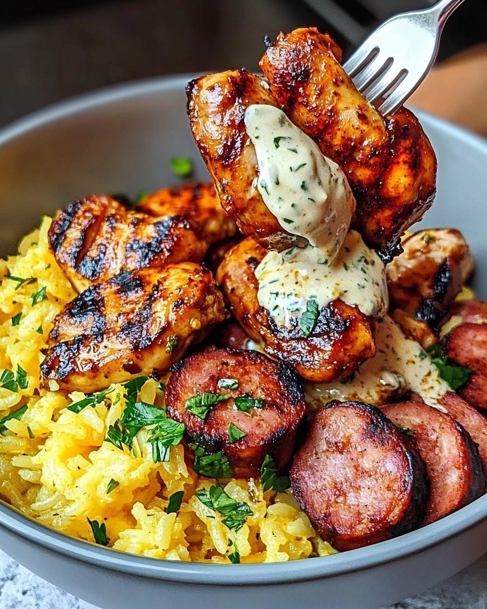 Cajun Chicken & Sausage Bowls with Creamy Cilantro Sauce