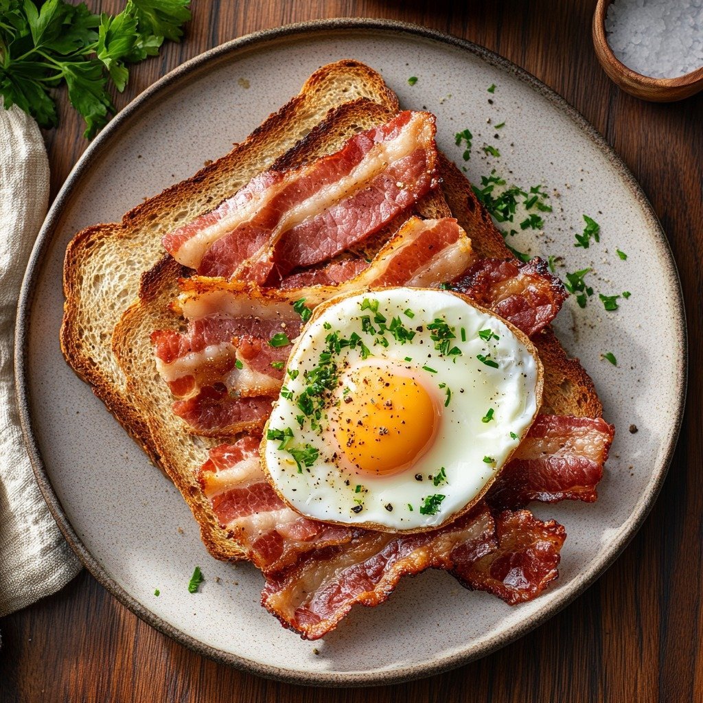 Bacon & Poached Eggs on Fried Bread