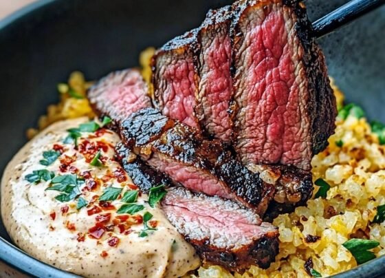 Steak Bites with Creamy Sauce & Cauliflower Rice prepared at home with simple ingredients and clear steps.
