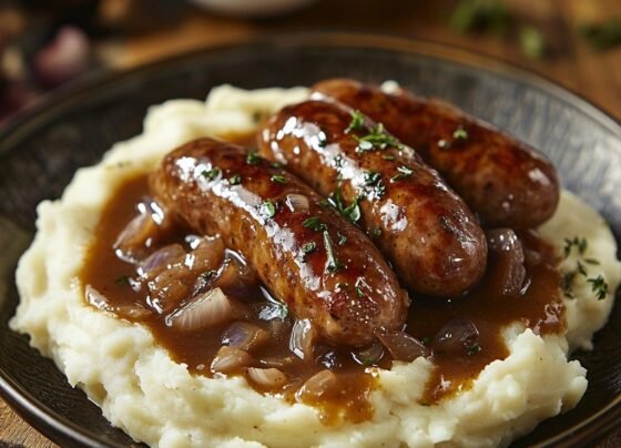 Bangers & Mash for Tea prepared at home with simple ingredients and clear steps.