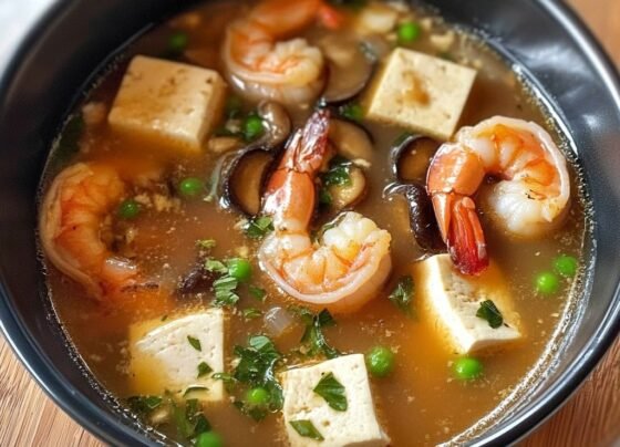 Shrimp & Tofu Miso Soup with Mushrooms prepared at home with simple ingredients and clear steps.