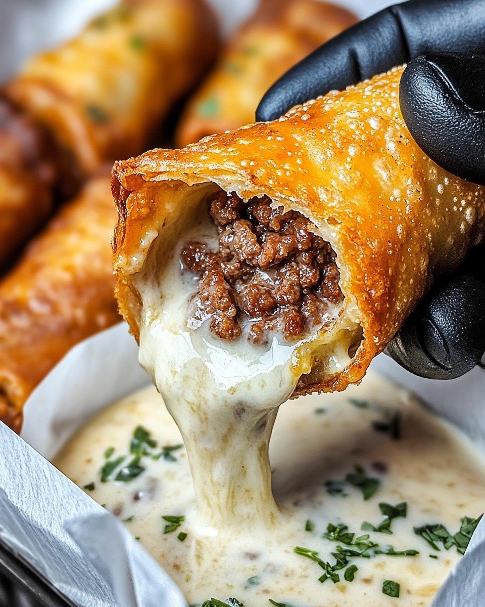 Philly Cheesesteak Egg Rolls with White Queso Dip