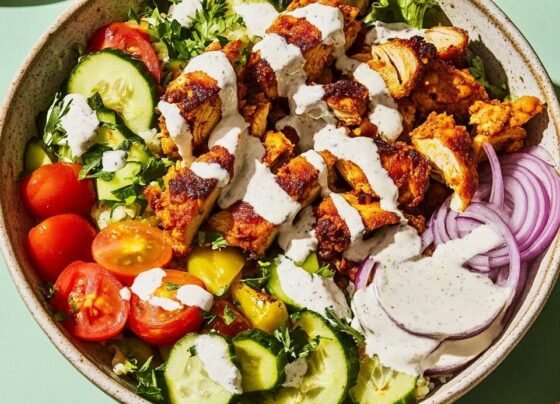 Chicken Shawarma Crispy Rice Salad with Lemon-Tahini Dressing prepared at home with simple ingredients and clear steps.