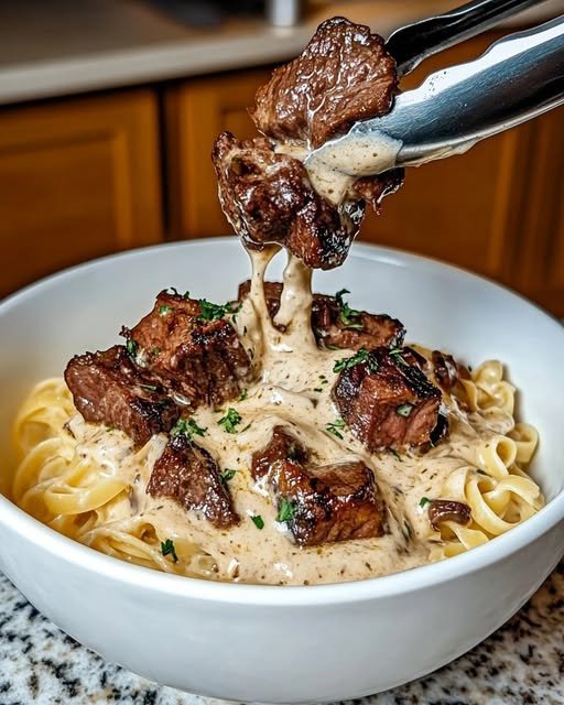 Steak Bites with Creamy Mushroom Sauce