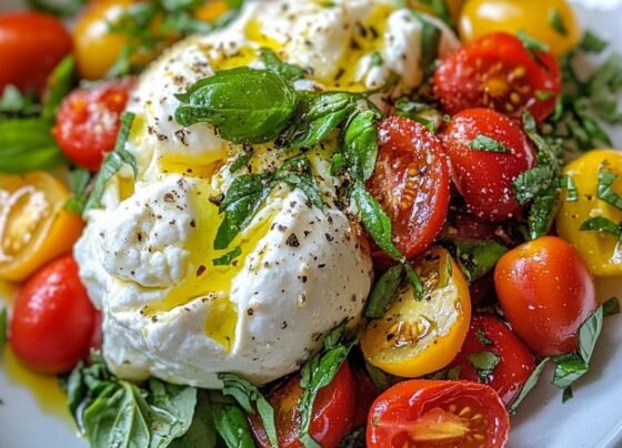 Burrata Salad with Cherry Tomatoes & Basil prepared at home with simple ingredients and clear steps.