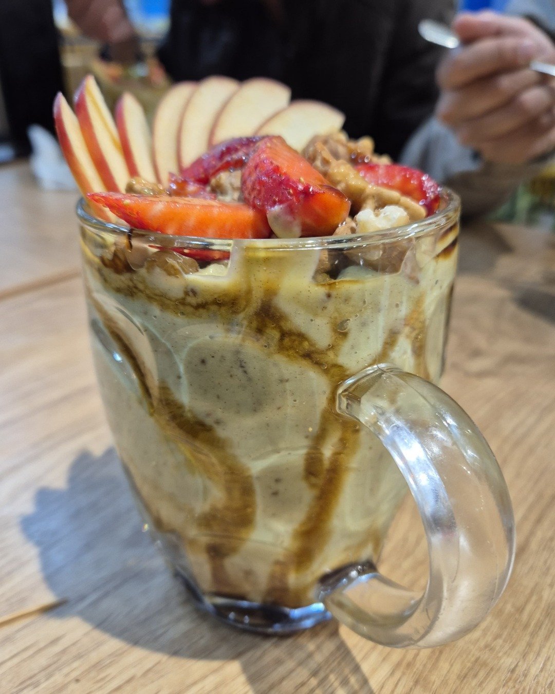 Creamy Avocado Smoothie Parfait with Apple, Strawberry & Walnuts